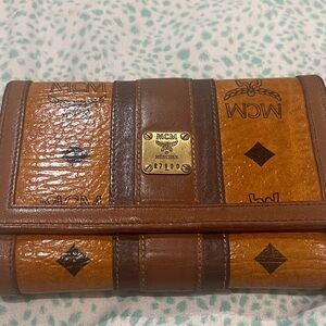 MCM monogram Cognac and Caramel Bifold Wallet w/ diamonds EUC